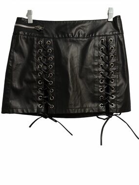 Tripp nyc Black Lace-Up Faux Leather Mini Skirt